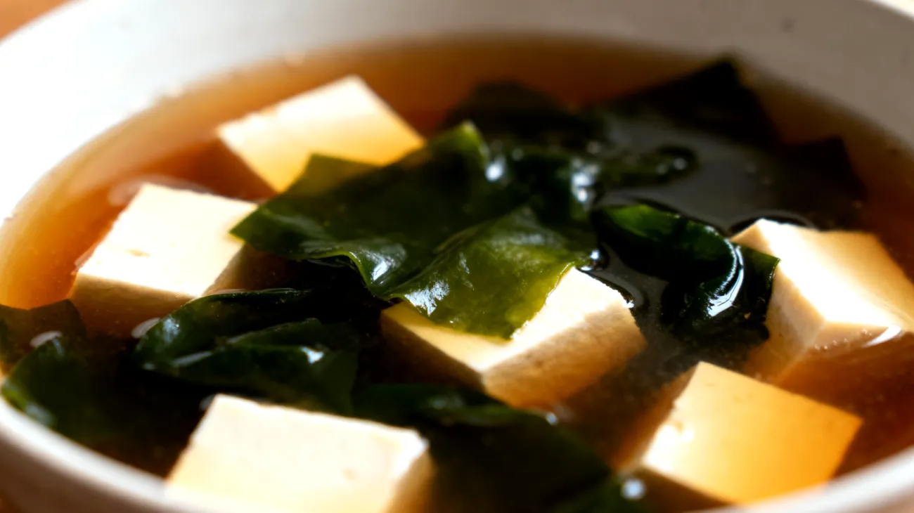 Zuppa di miso con alga wakame e tofu sedoso"