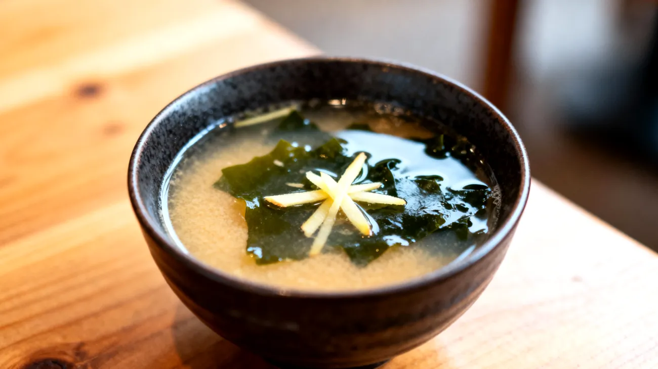 Zuppa di miso con alghe wakame e zenzero fresco"